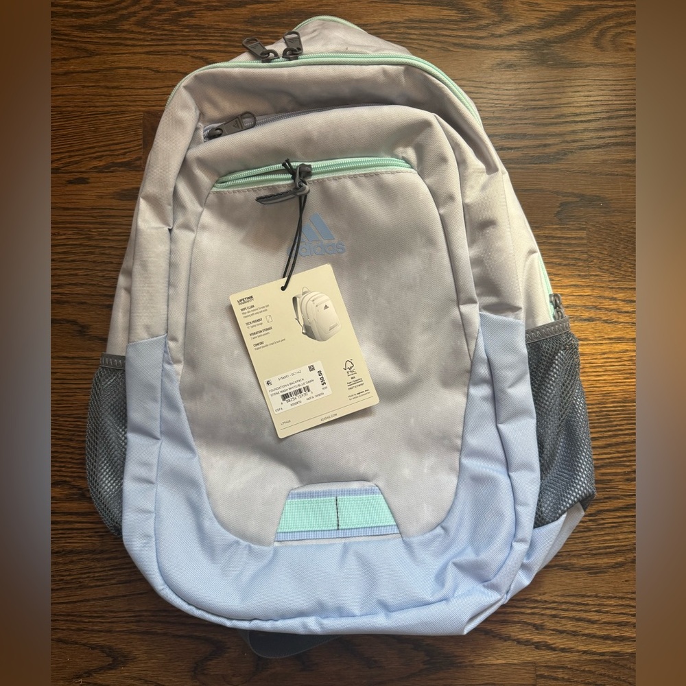 Adidas “Foundation 6” Backpack in Light Gray stone wash, Mint And Light Blue - Picture 1 of 4